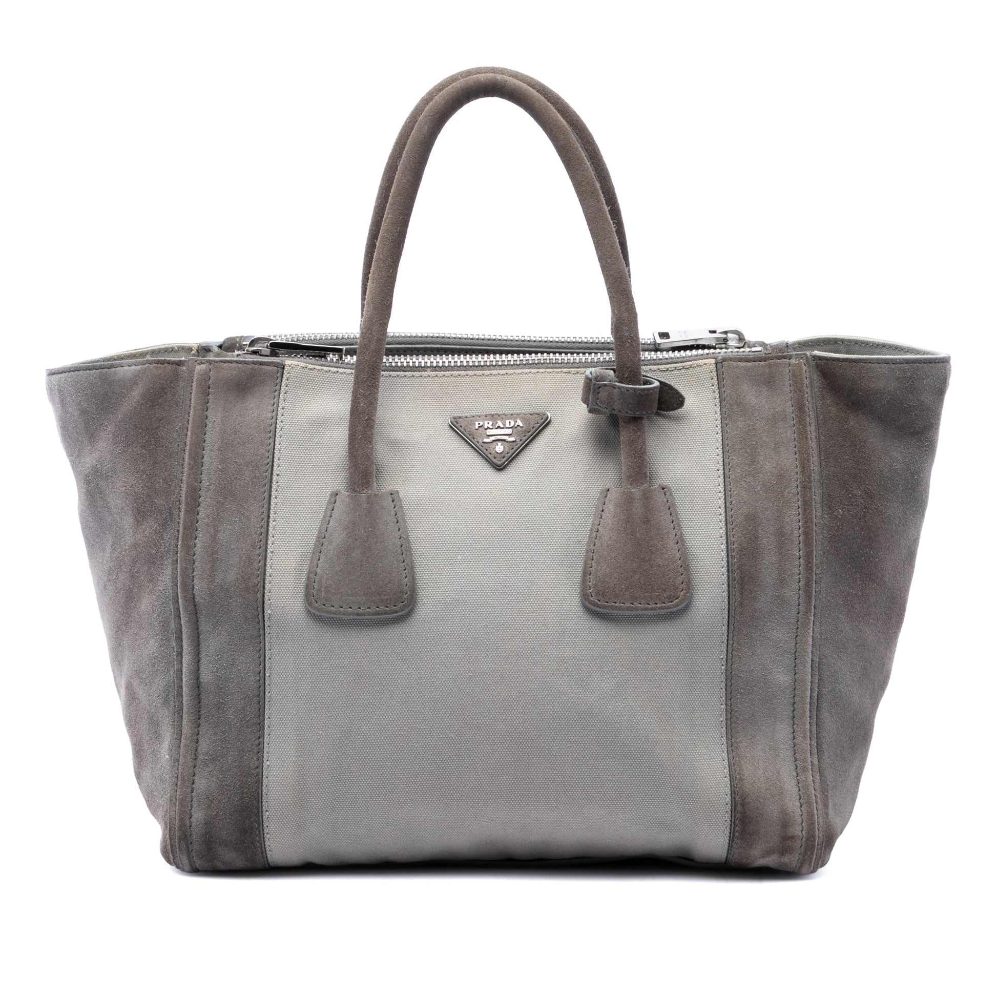 Prada Scamosciato and Canapa Twin Pocket Double Handle Satchel