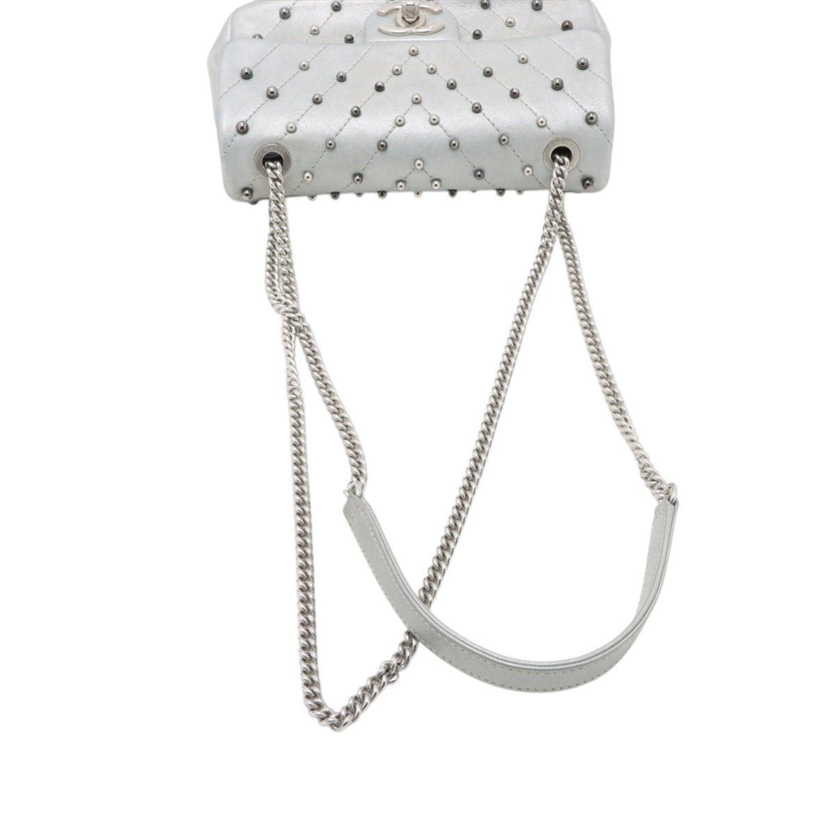 Chanel Mini Rectangular Chevron Lambskin Stud Wars Flap — Silver
