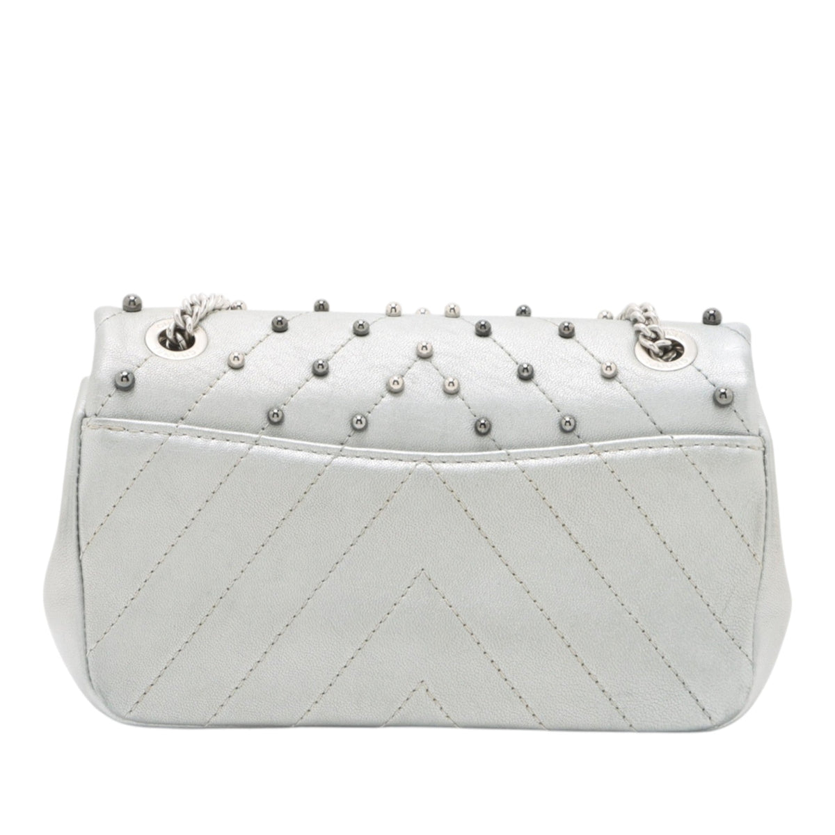 Chanel Mini Rectangular Chevron Lambskin Stud Wars Flap — Silver