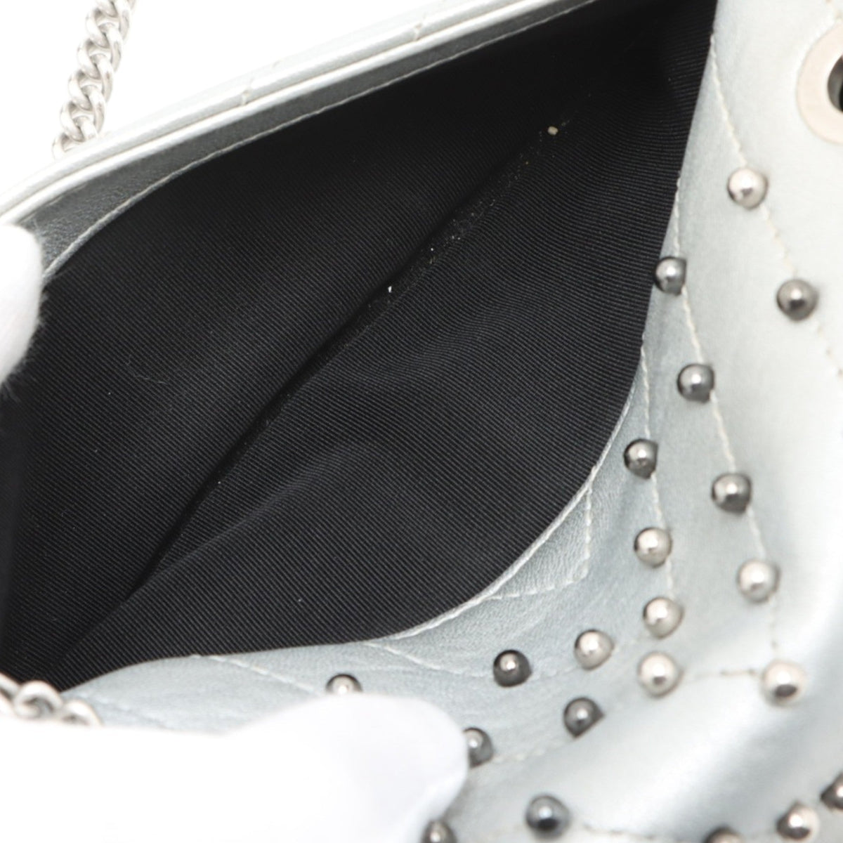 Chanel Mini Rectangular Chevron Lambskin Stud Wars Flap — Silver