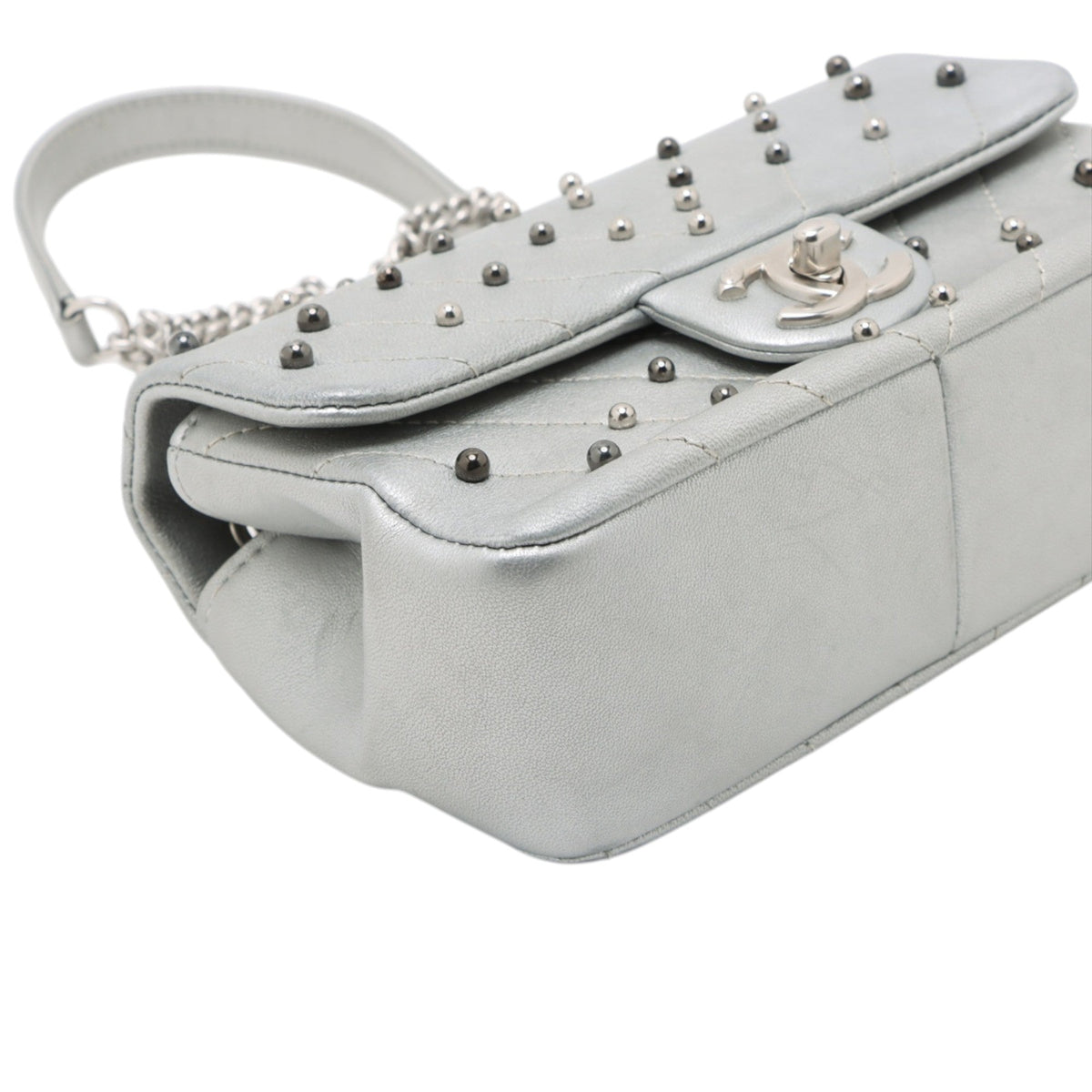 Chanel Mini Rectangular Chevron Lambskin Stud Wars Flap — Silver