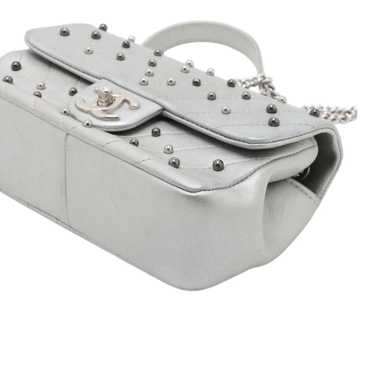 Chanel Mini Rectangular Chevron Lambskin Stud Wars Flap — Silver