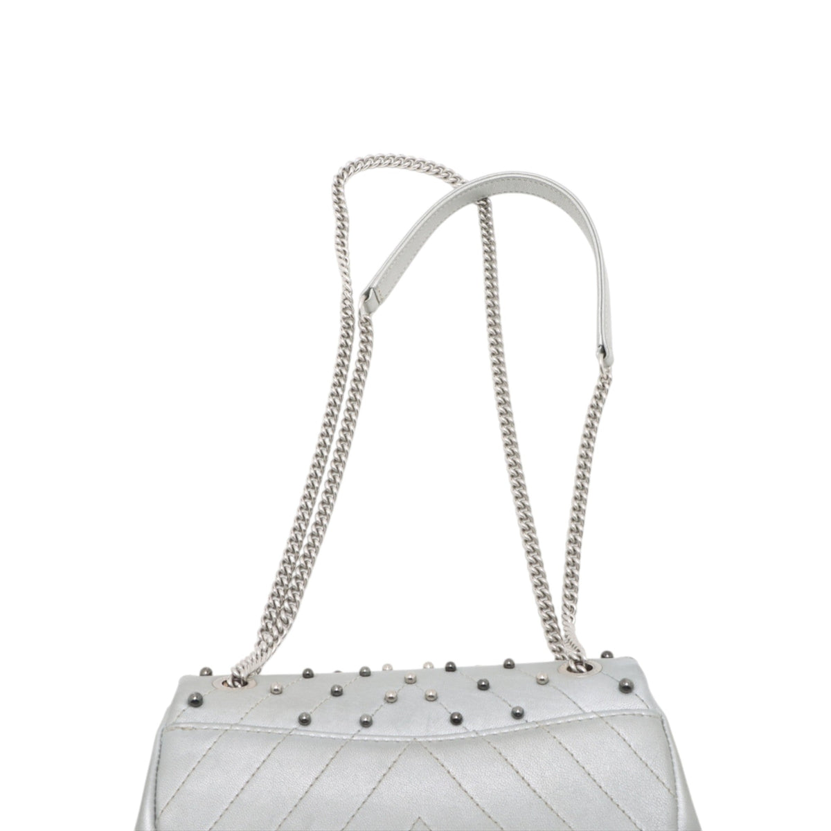 Chanel Mini Rectangular Chevron Lambskin Stud Wars Flap — Silver