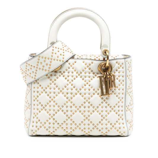 Dior Medium Lambskin Cannage Studded Supple Lady Dior