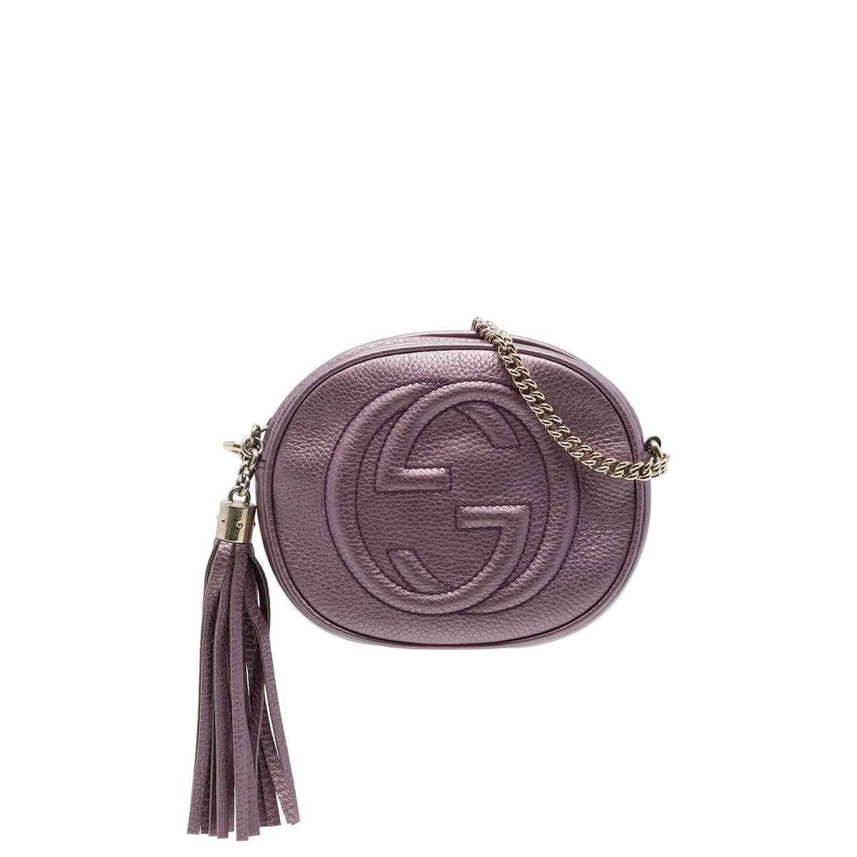 Gucci Mini Metallic Pebbled Calfskin Soho Chain Crossbody — Purple