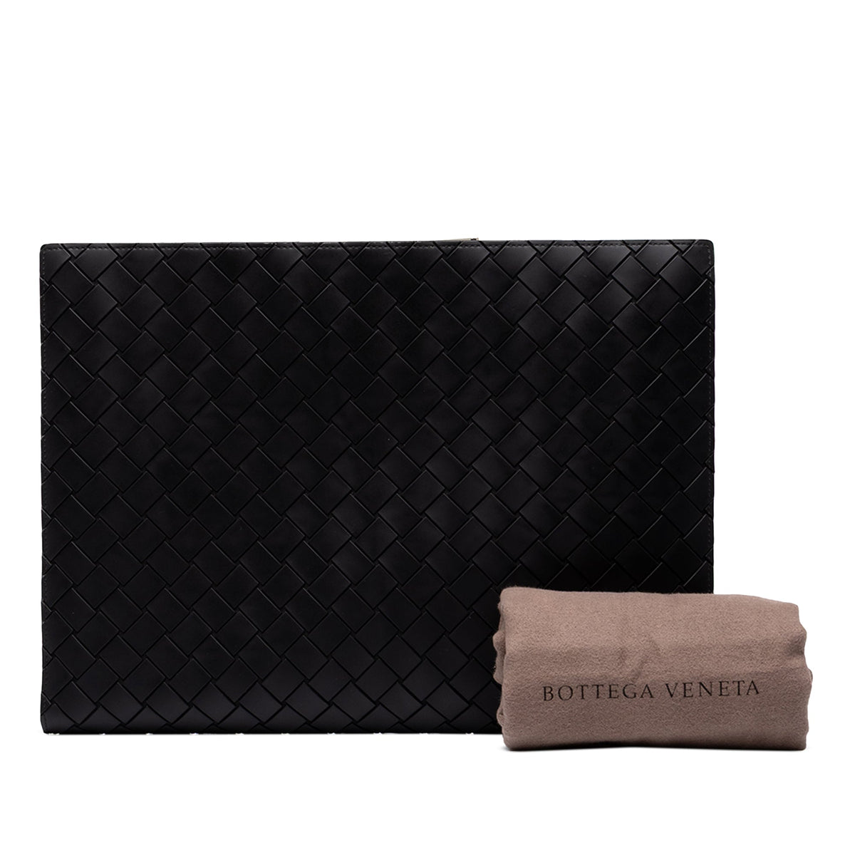 Bottega Veneta Leather Intrecciomirage Document Case — Black