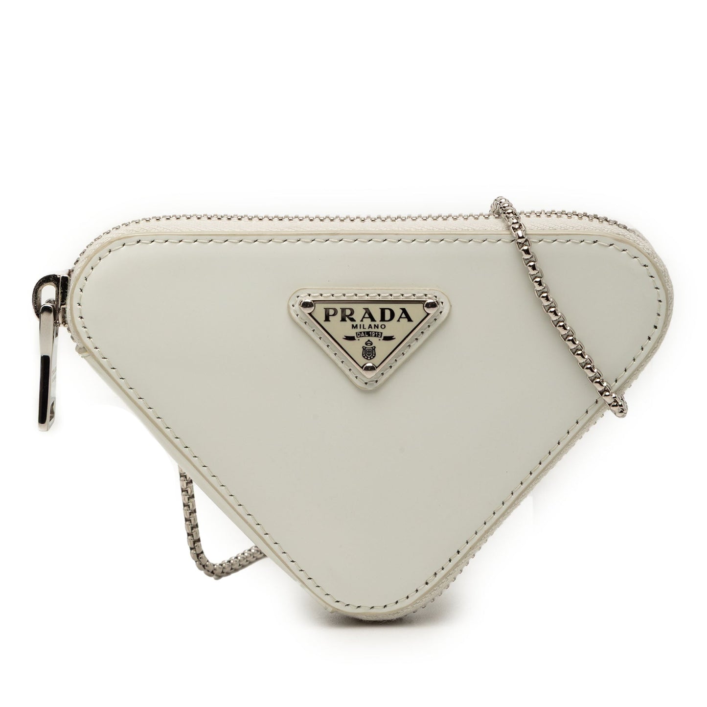 Prada Mini Brushed Leather Triangle Chain Pouch