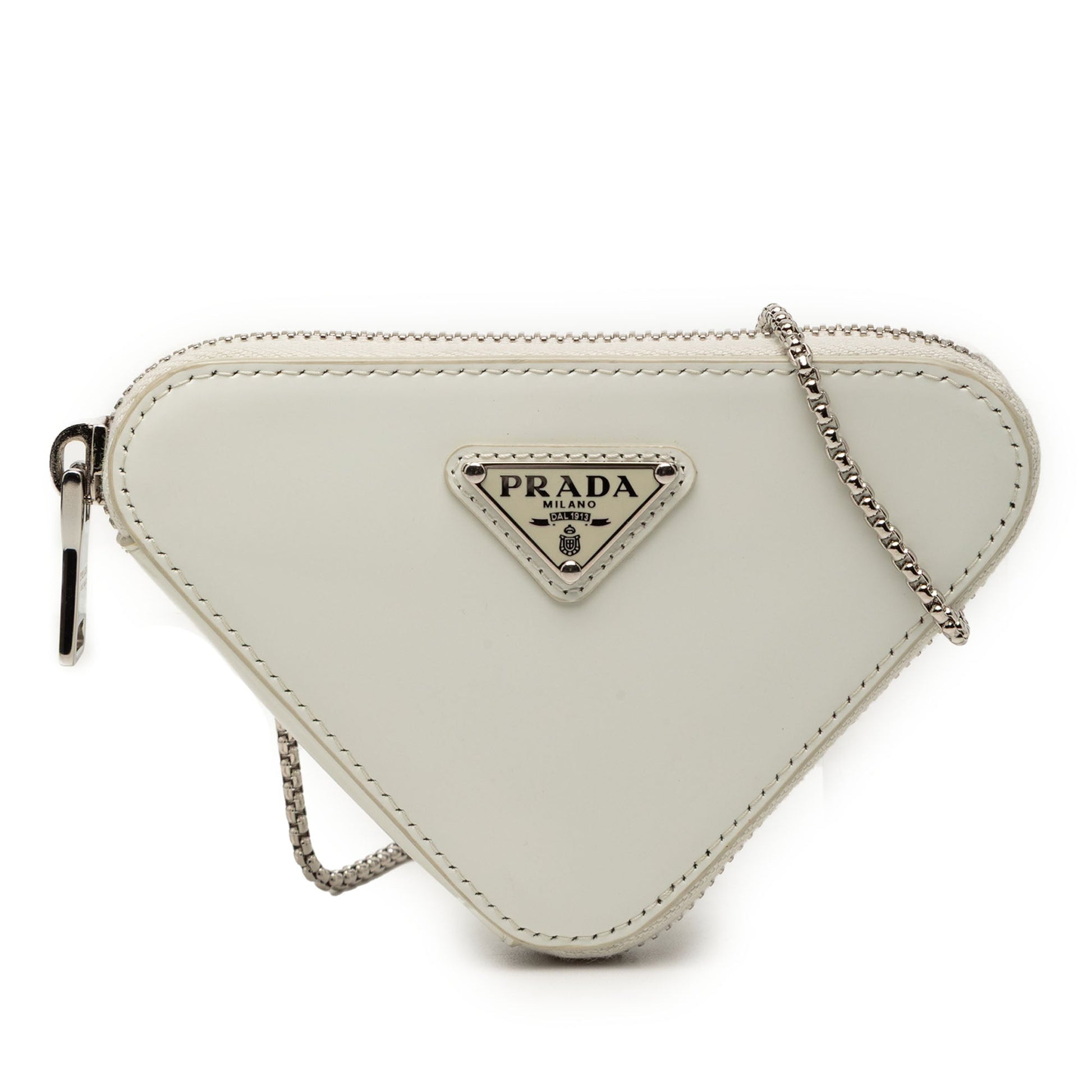 Prada Mini Brushed Leather Triangle Chain Pouch