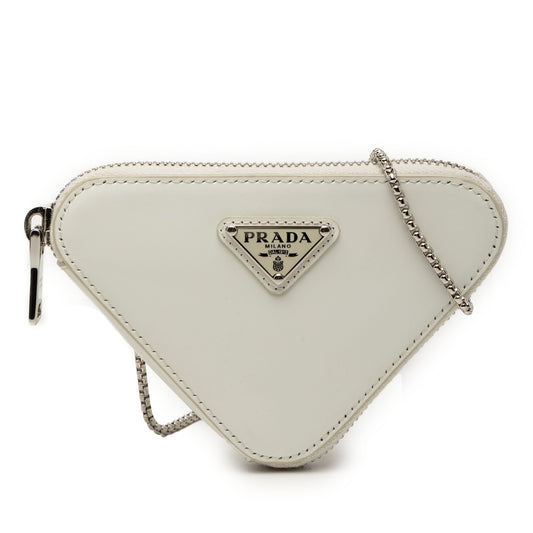 Prada Mini Brushed Leather Triangle Chain Pouch