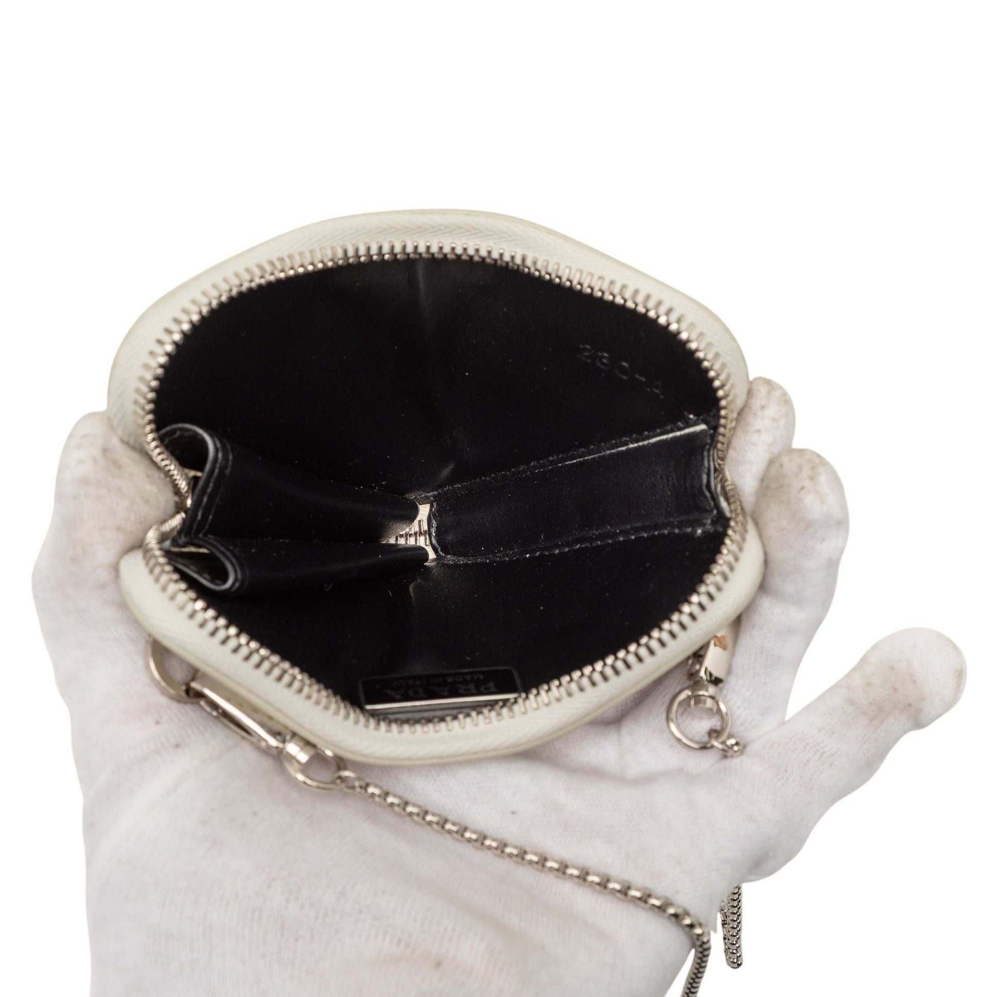 Prada Mini Brushed Leather Triangle Chain Pouch