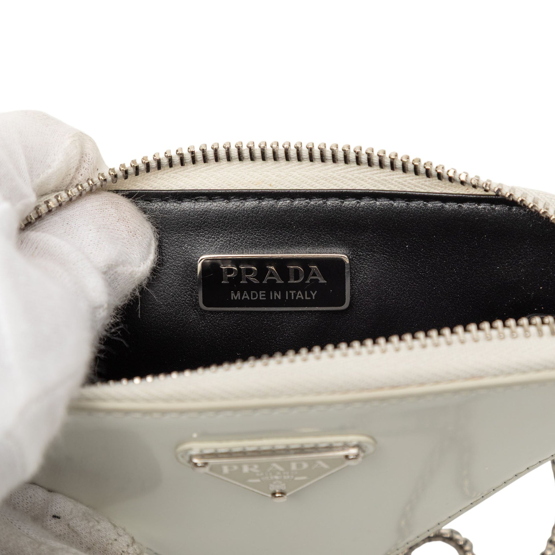 Prada Mini Brushed Leather Triangle Chain Pouch