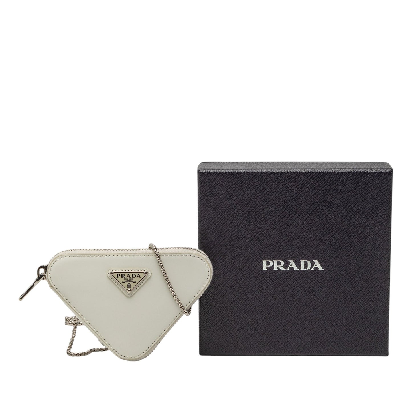 Prada Mini Brushed Leather Triangle Chain Pouch