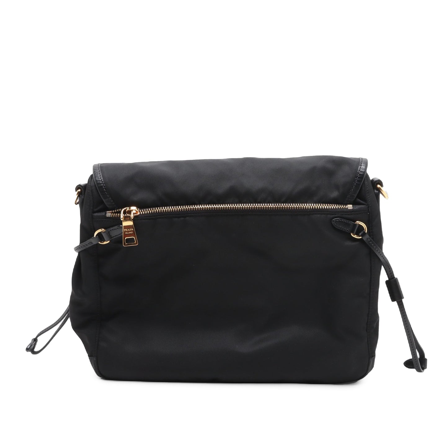 Prada Saffiano Trimmed Tessuto Zip Double Buckle Messenger Bag