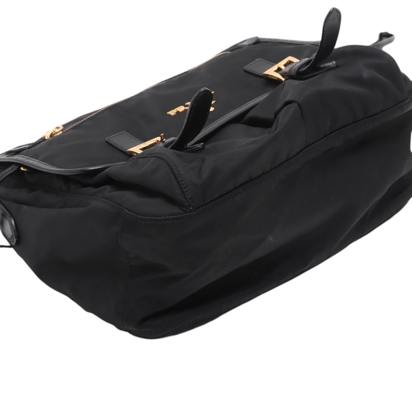 Prada Saffiano Trimmed Tessuto Zip Double Buckle Messenger Bag