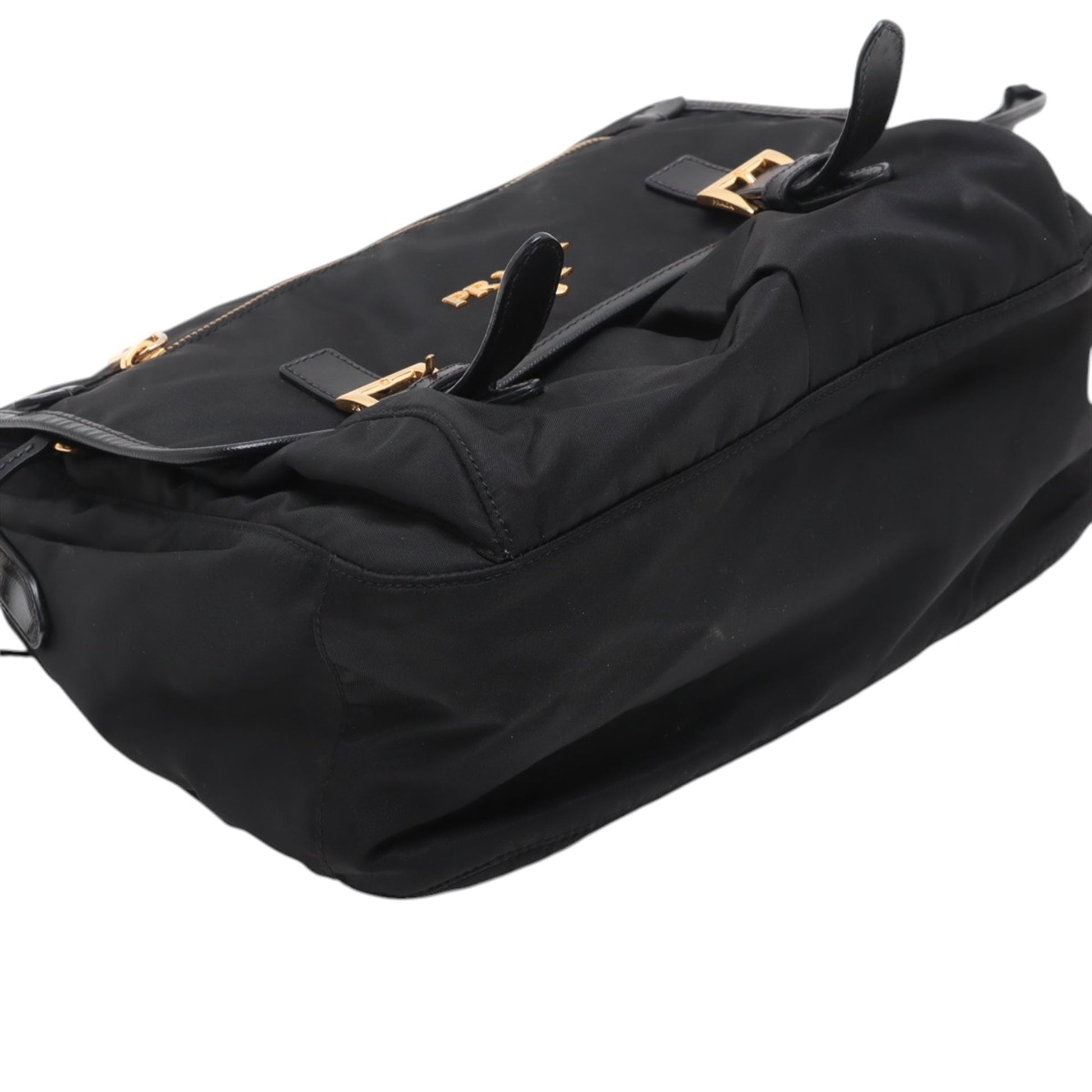 Prada Saffiano Trimmed Tessuto Zip Double Buckle Messenger Bag