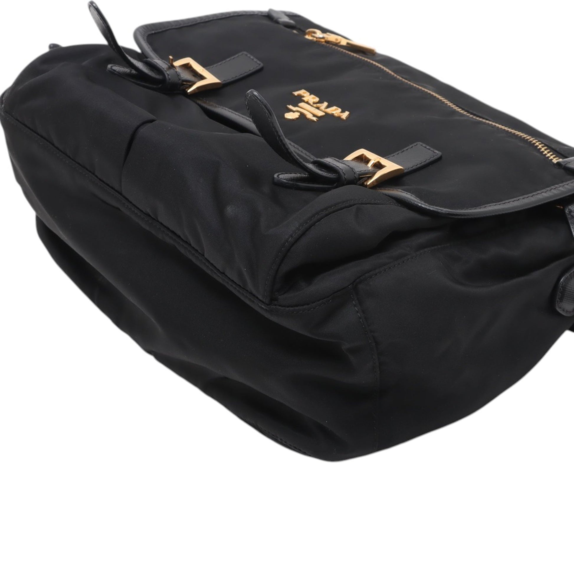 Prada Saffiano Trimmed Tessuto Zip Double Buckle Messenger Bag