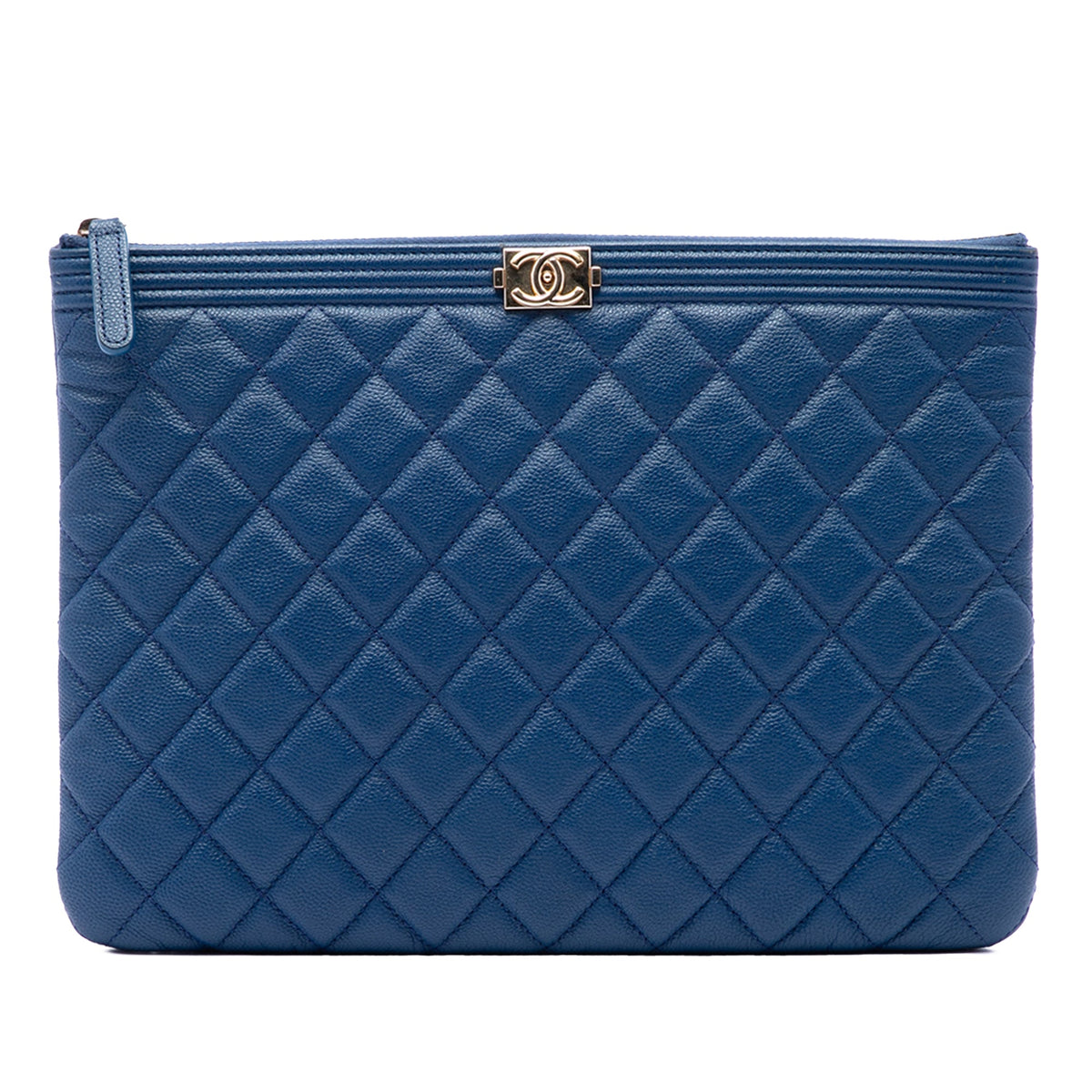 Chanel Medium Quilted Caviar Boy O Case Clutch — Blue