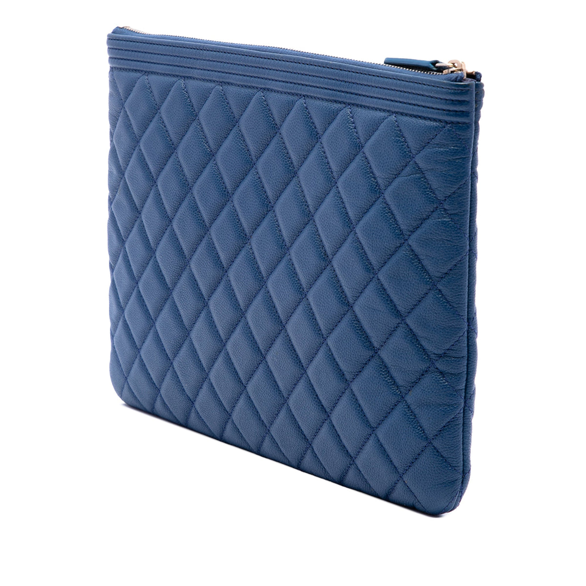 Chanel Medium Quilted Caviar Boy O Case Clutch — Blue