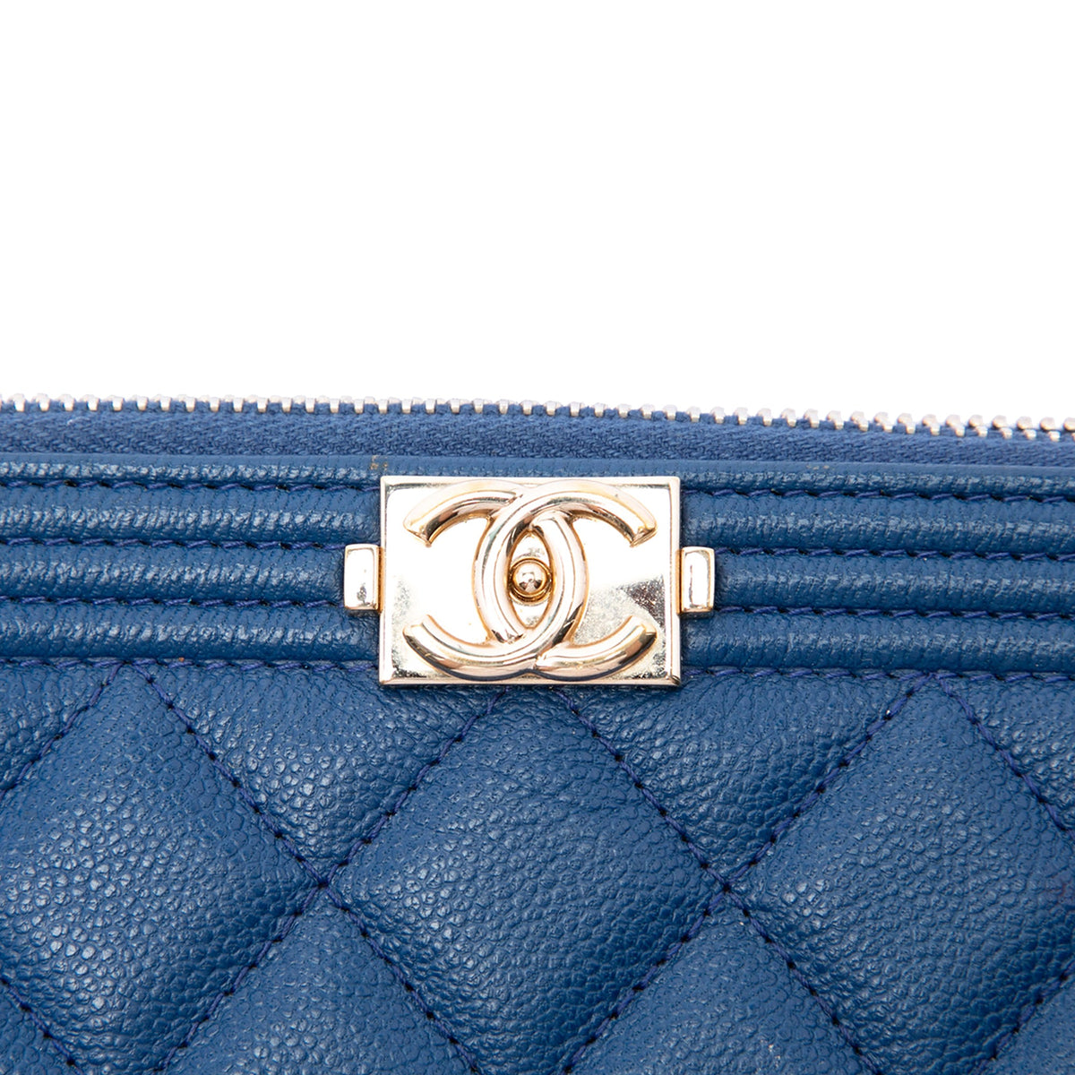 Chanel Medium Quilted Caviar Boy O Case Clutch — Blue