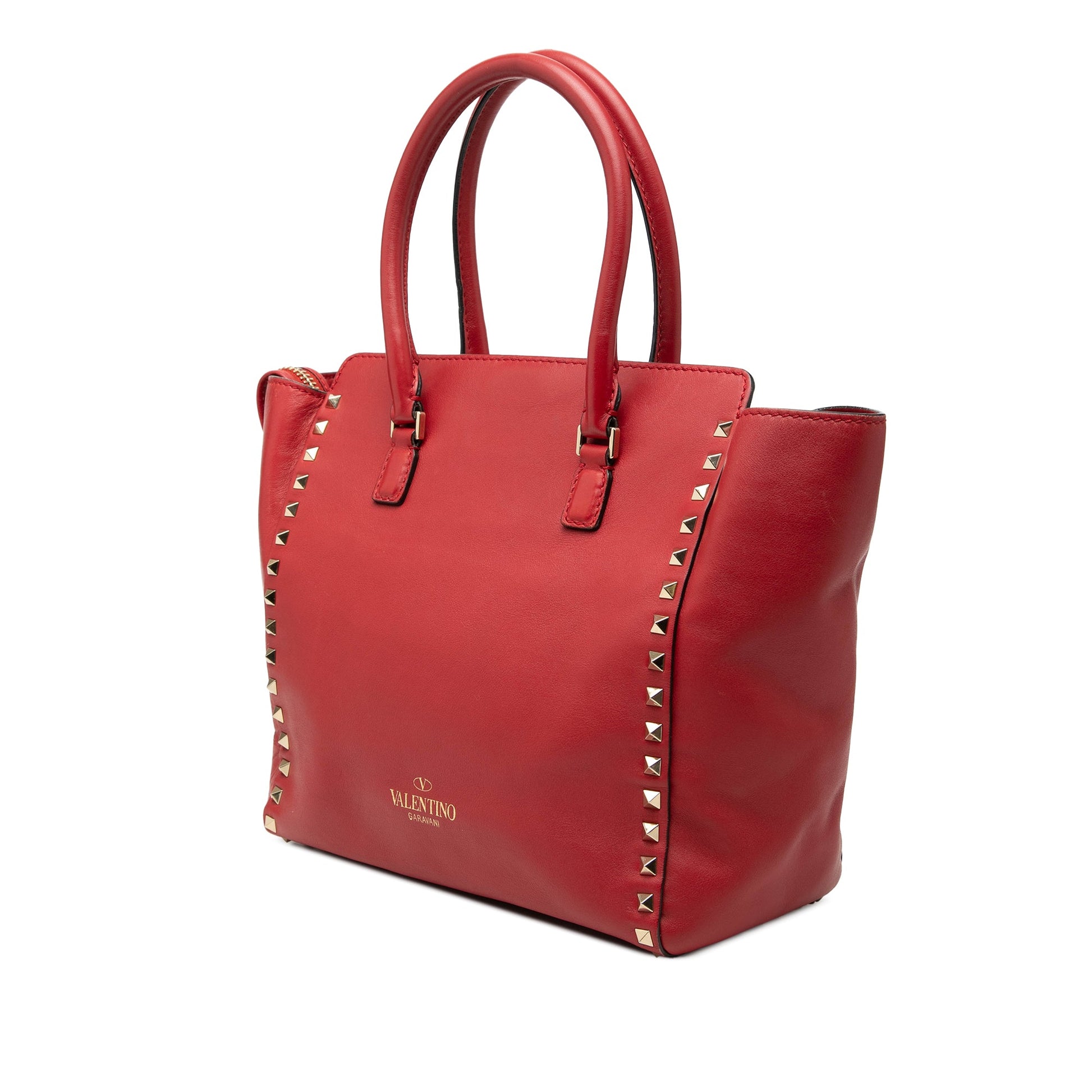 Medium Leather Rockstud Double Handle Tote