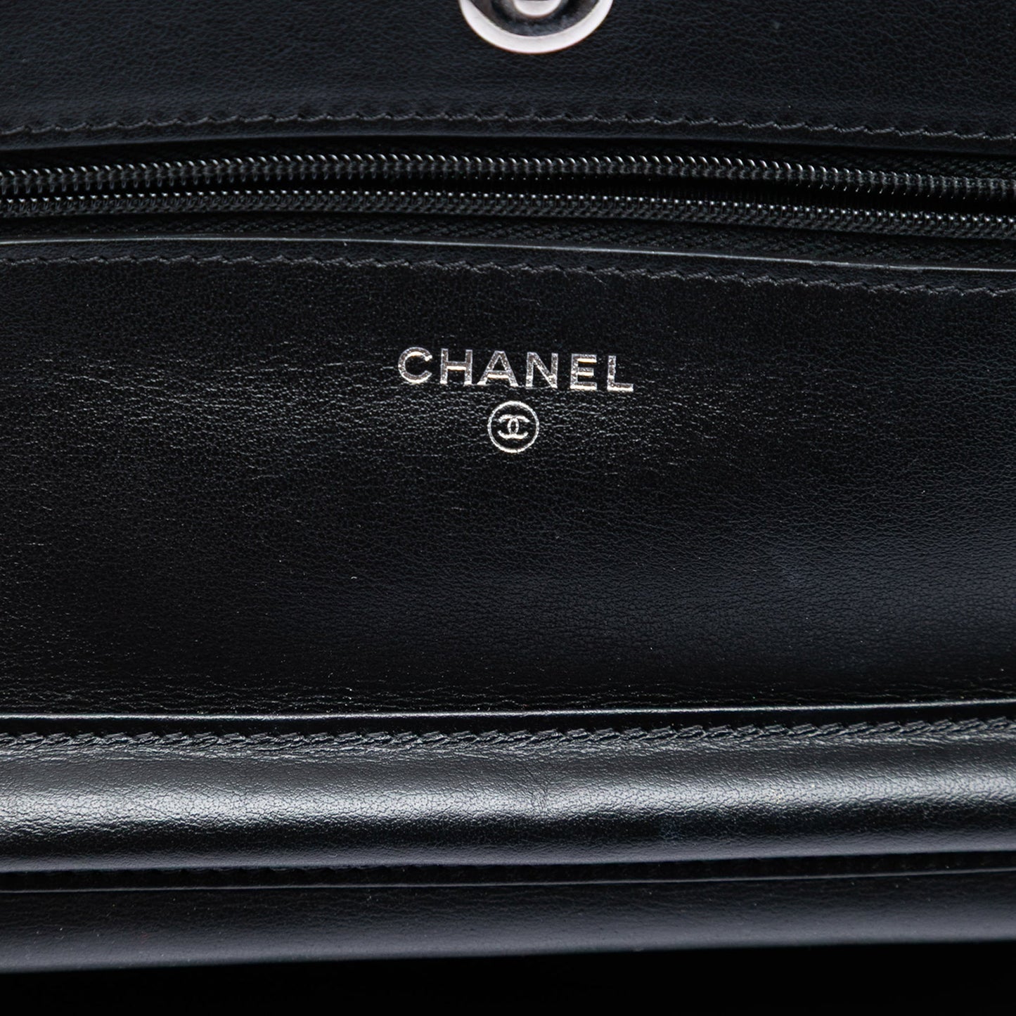 CC Bicolor Quilted Patent Wallet on Chain