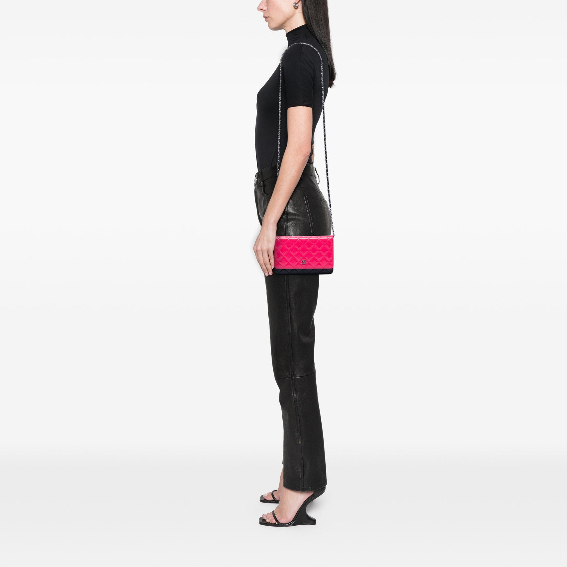 CC Bicolor Quilted Patent Wallet on Chain