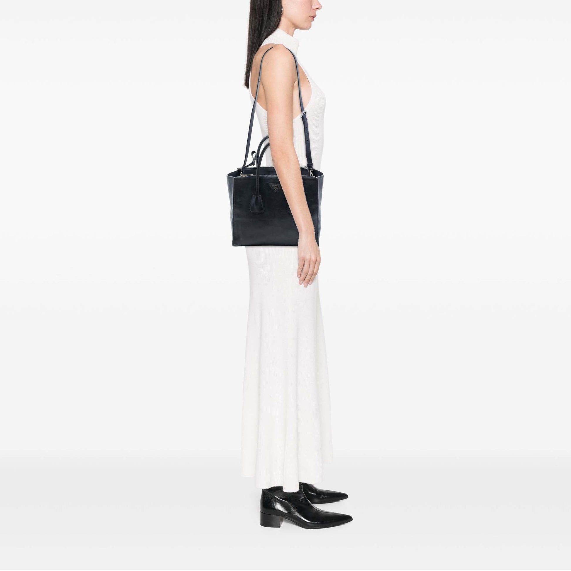 Prada Glace Calf Twin Pocket Double Handle Satchel
