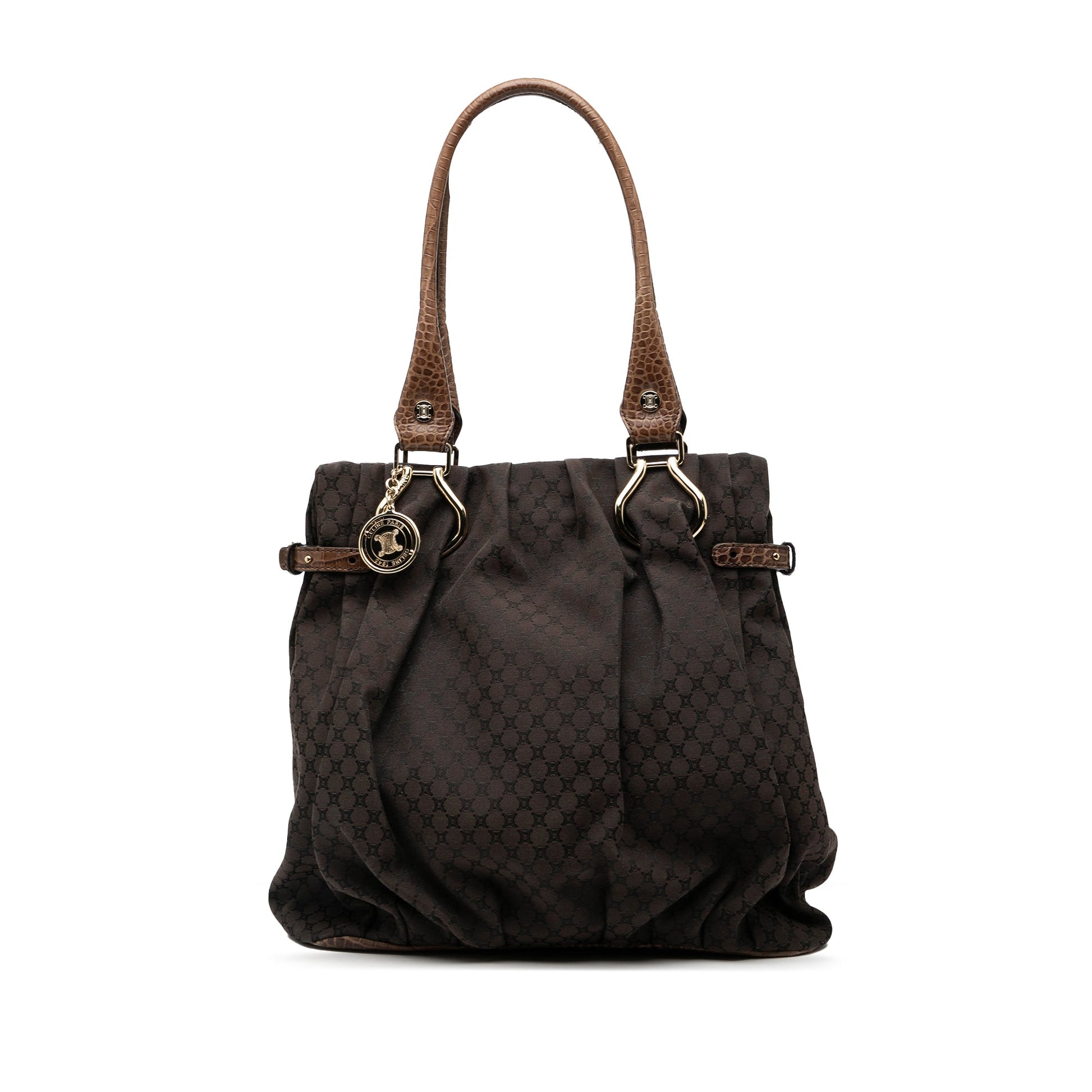 Celine Embossed Leather Trimmed Macadam Canvas Vertical Tote