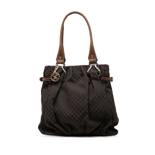 Celine Embossed Leather Trimmed Macadam Canvas Vertical Tote