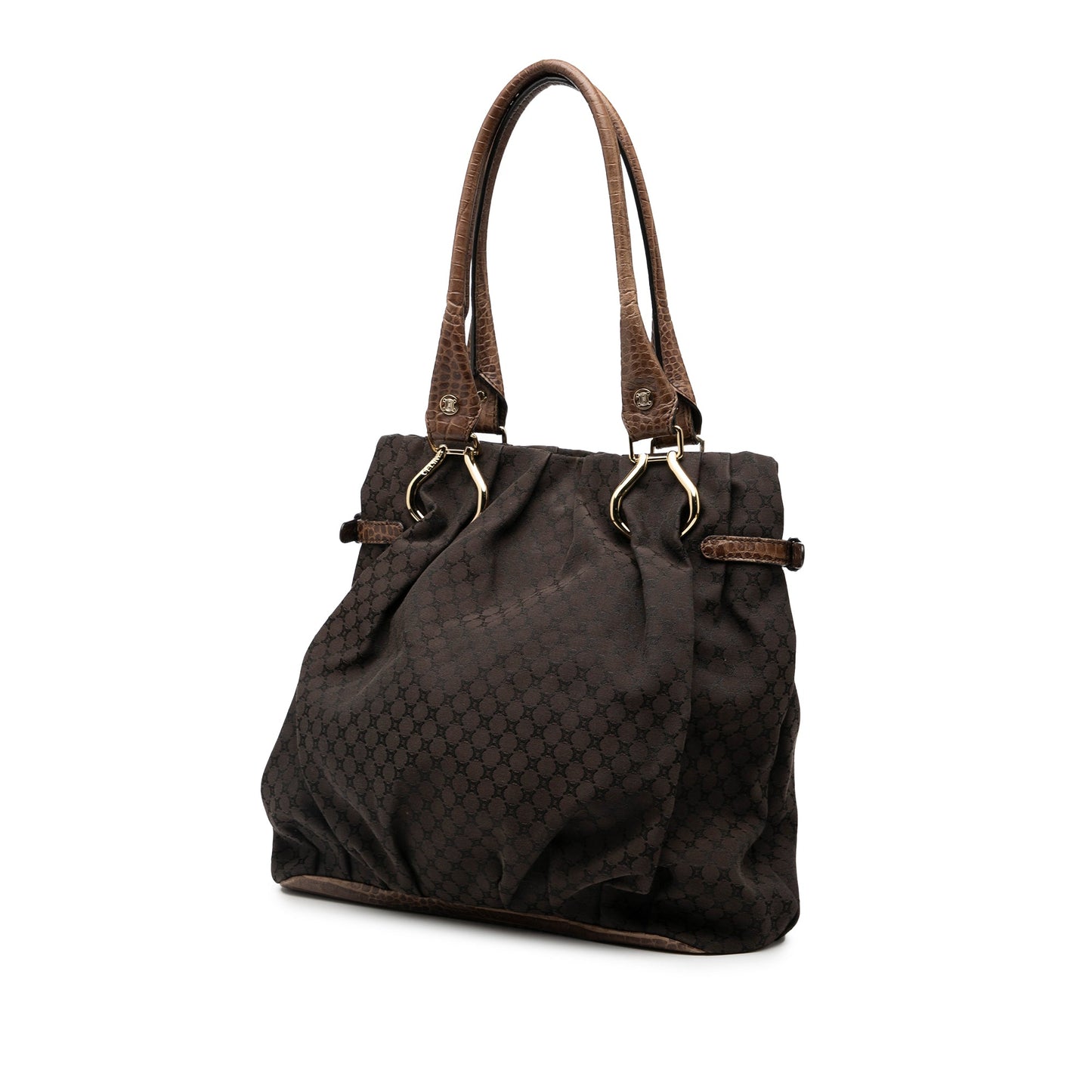 Celine Embossed Leather Trimmed Macadam Canvas Vertical Tote