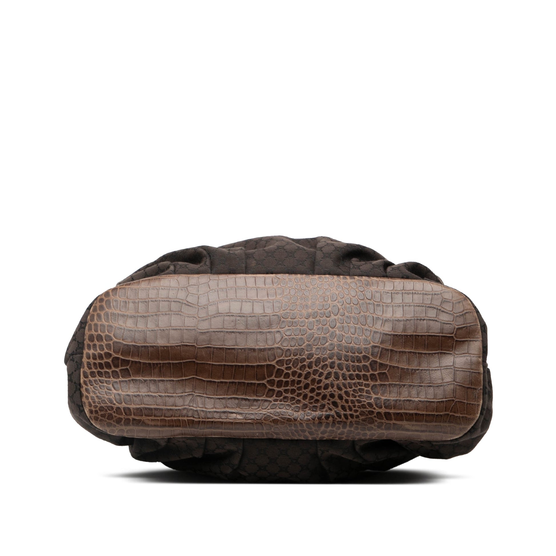 Celine Embossed Leather Trimmed Macadam Canvas Vertical Tote
