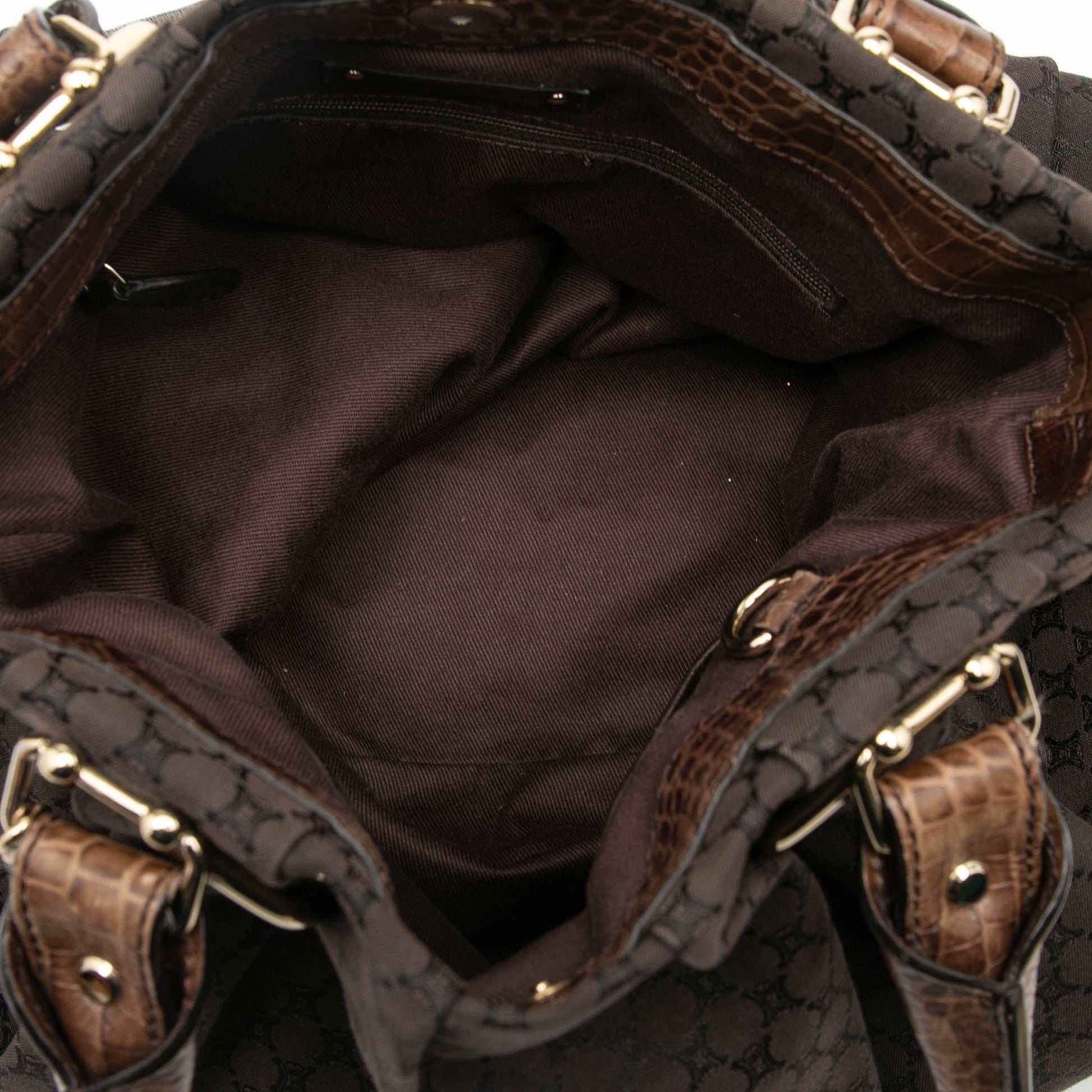 Celine Embossed Leather Trimmed Macadam Canvas Vertical Tote