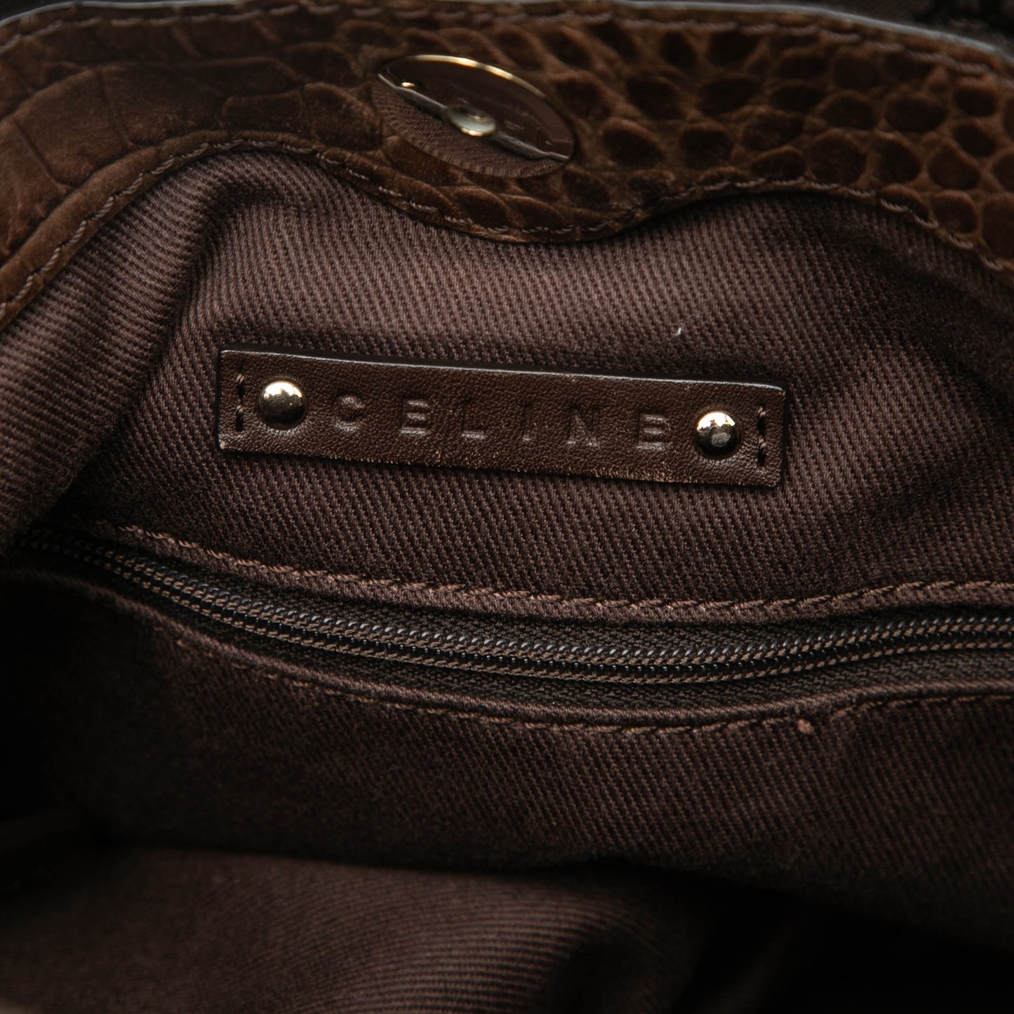 Celine Embossed Leather Trimmed Macadam Canvas Vertical Tote