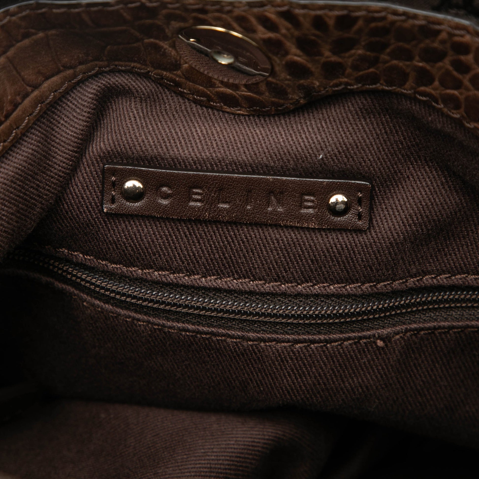 Celine Embossed Leather Trimmed Macadam Canvas Vertical Tote