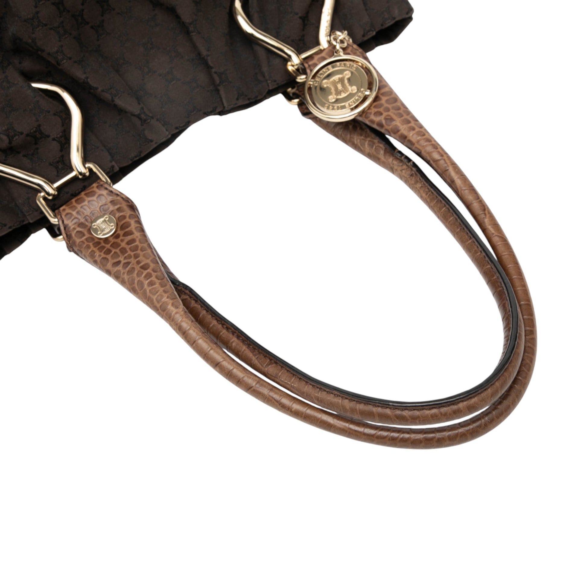 Celine Embossed Leather Trimmed Macadam Canvas Vertical Tote