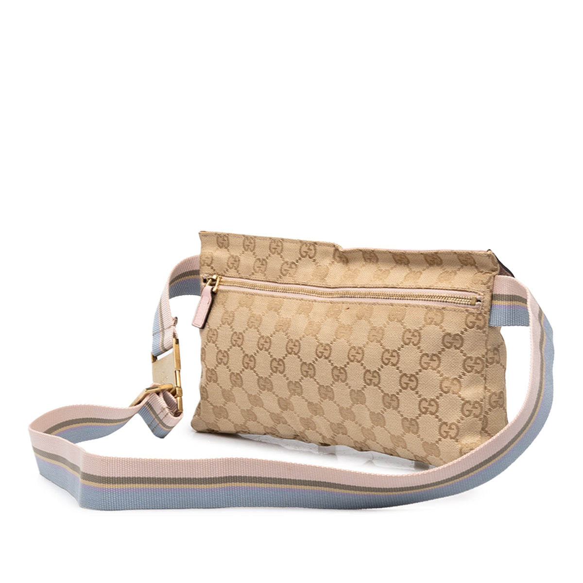 Gucci GG Canvas Web Double Pocket Belt Bag — Beige