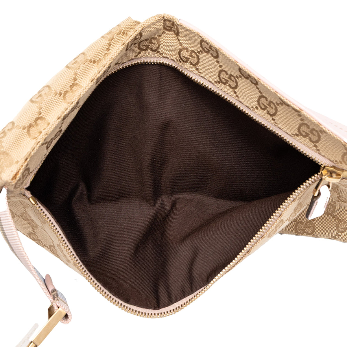 Gucci GG Canvas Web Double Pocket Belt Bag — Beige
