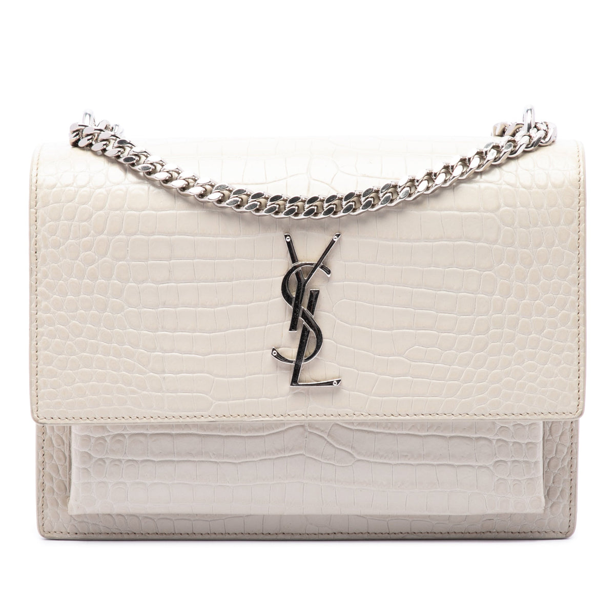 Saint Laurent Medium Croc Embossed Leather Monogram Sunset Crossbody