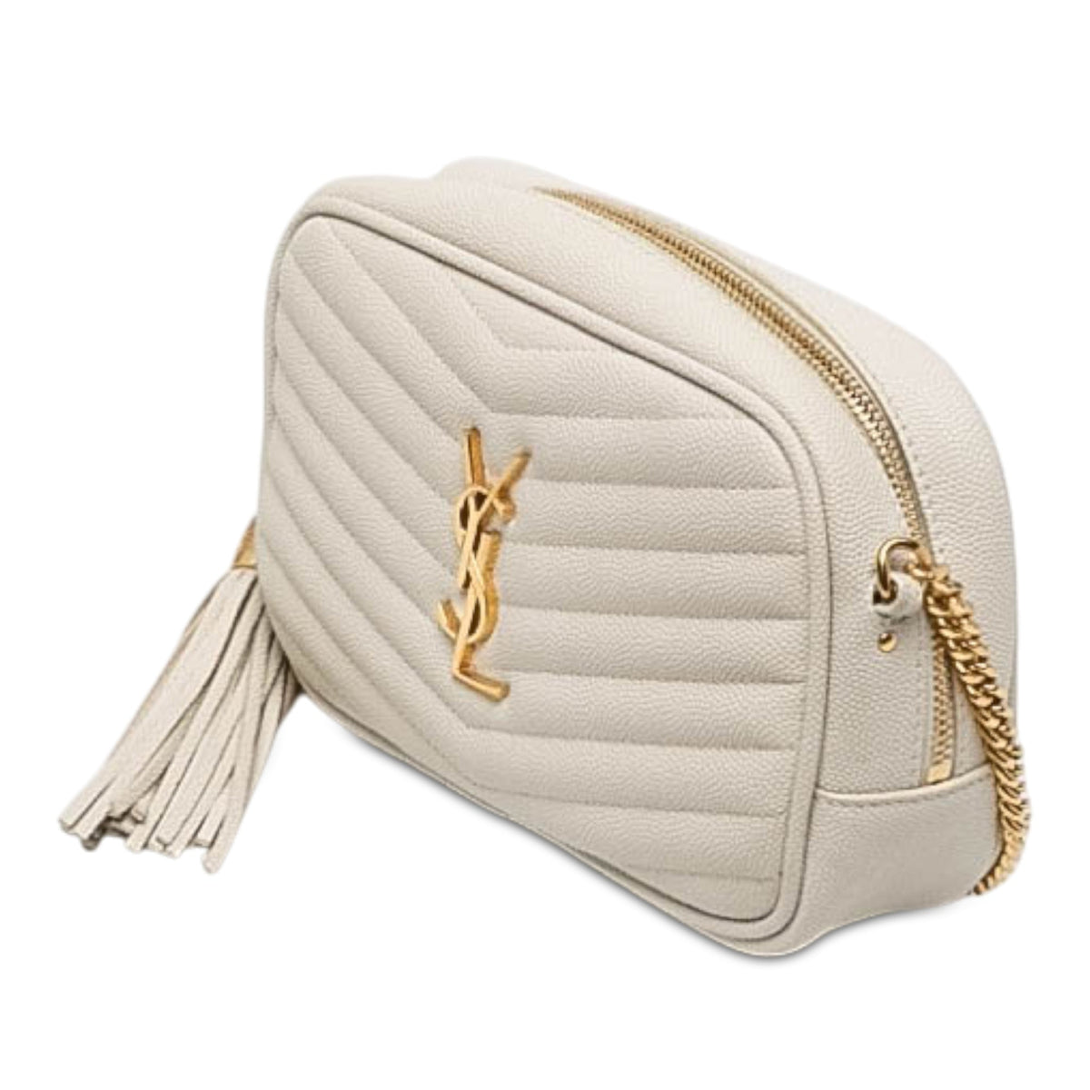Saint Laurent Mini Grain de Poudre Monogram Lou Tassel Camera Bag — White