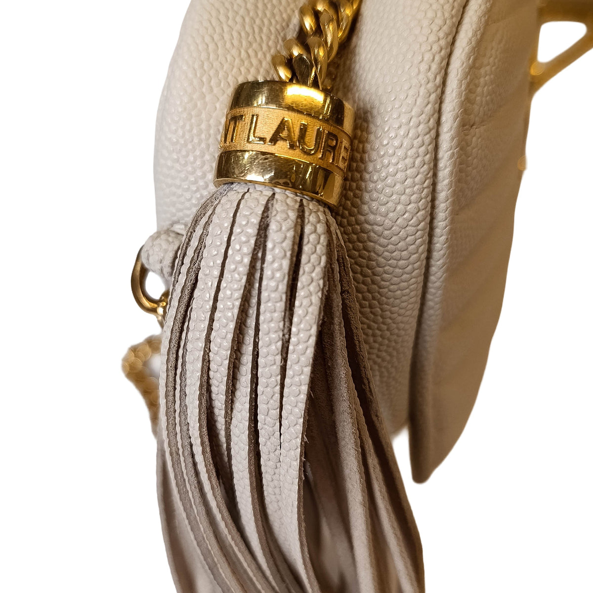 Saint Laurent Mini Grain de Poudre Monogram Lou Tassel Camera Bag — White