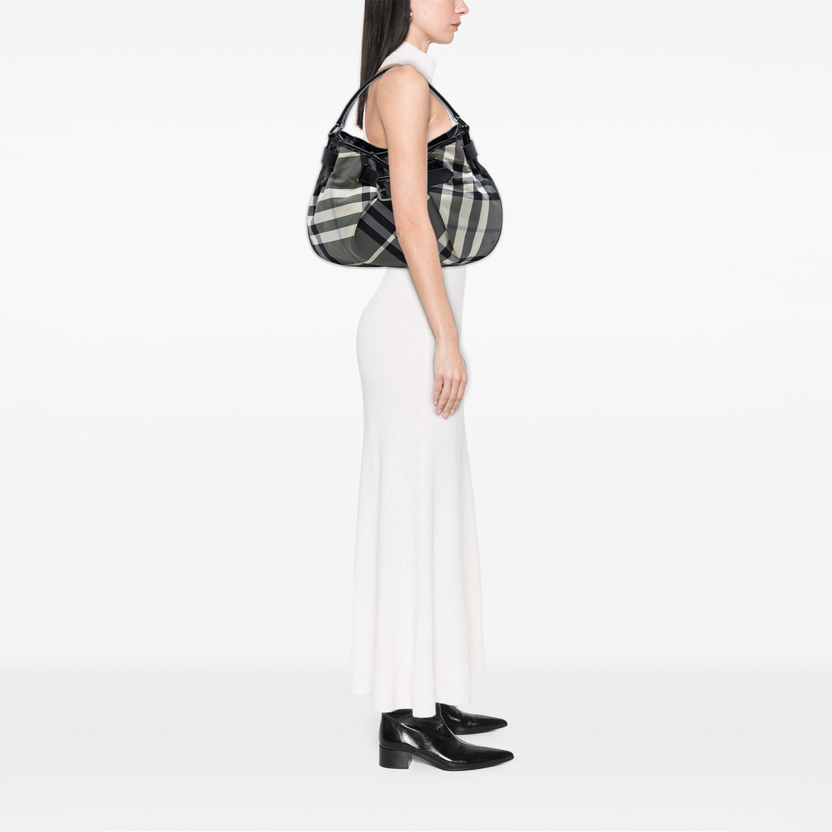 Burberry Beat Check Nylon Shoulder Bag — Gray
