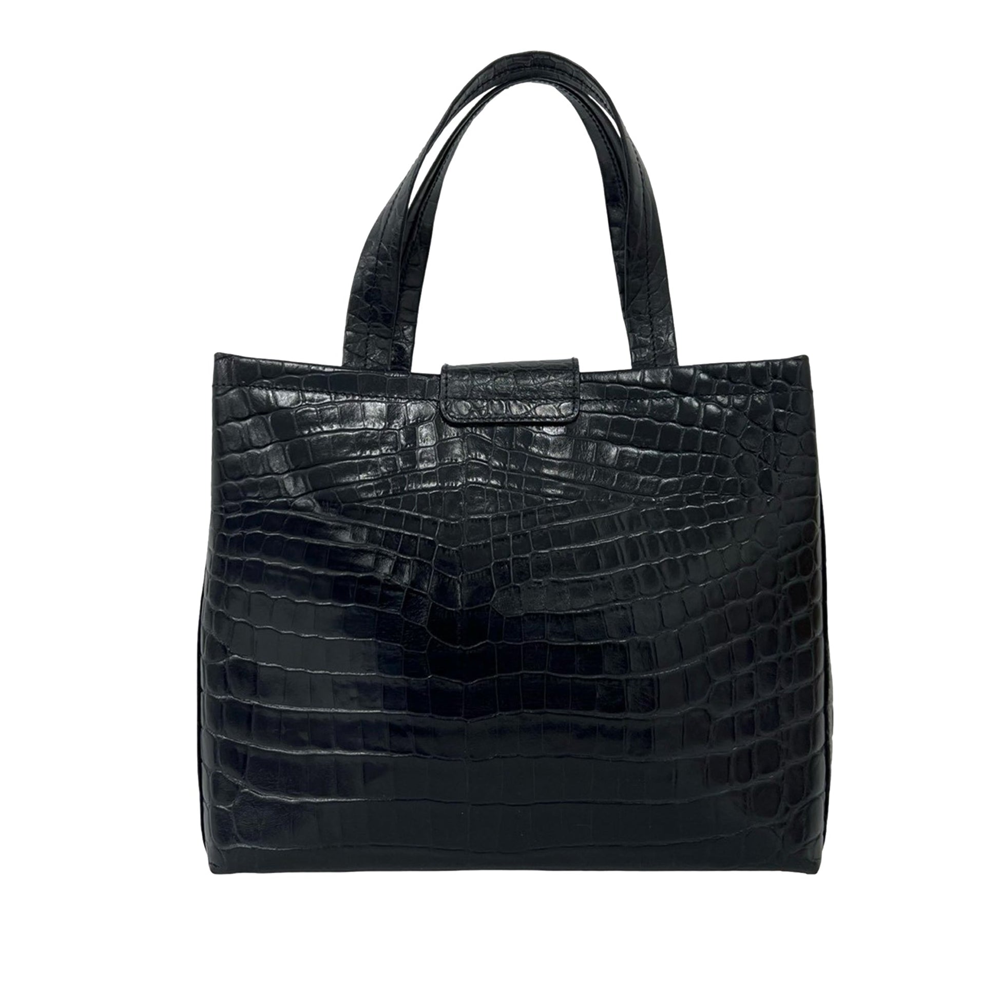 Ferragamo Croc Embossed Leather Vara Bow Satchel