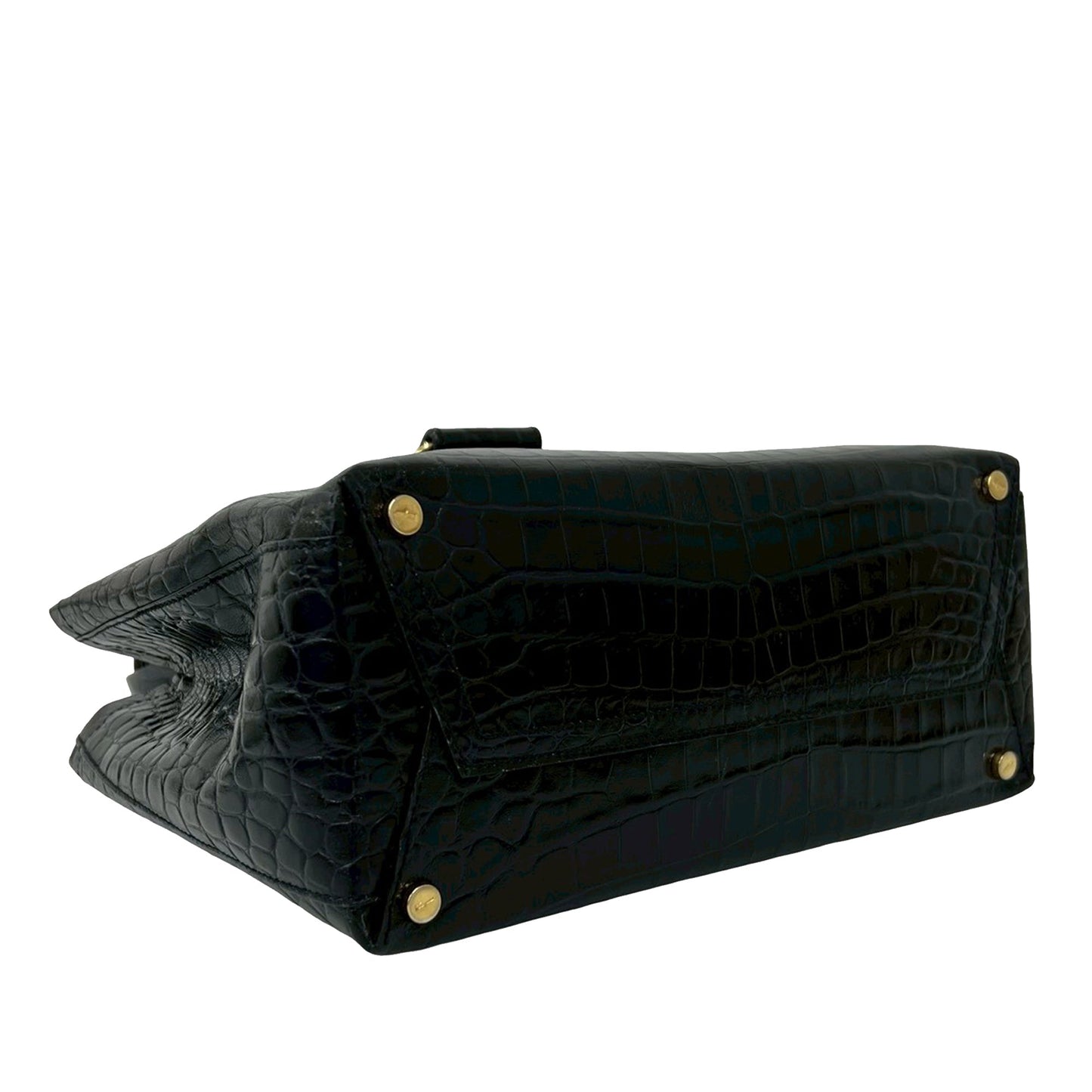 Ferragamo Croc Embossed Leather Vara Bow Satchel