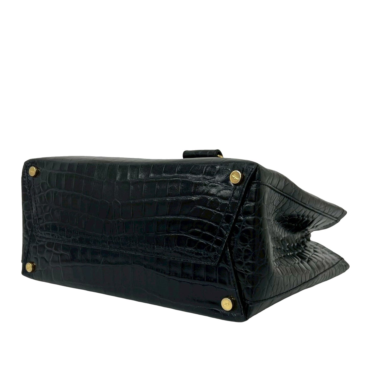 Ferragamo Croc Embossed Leather Vara Bow Satchel