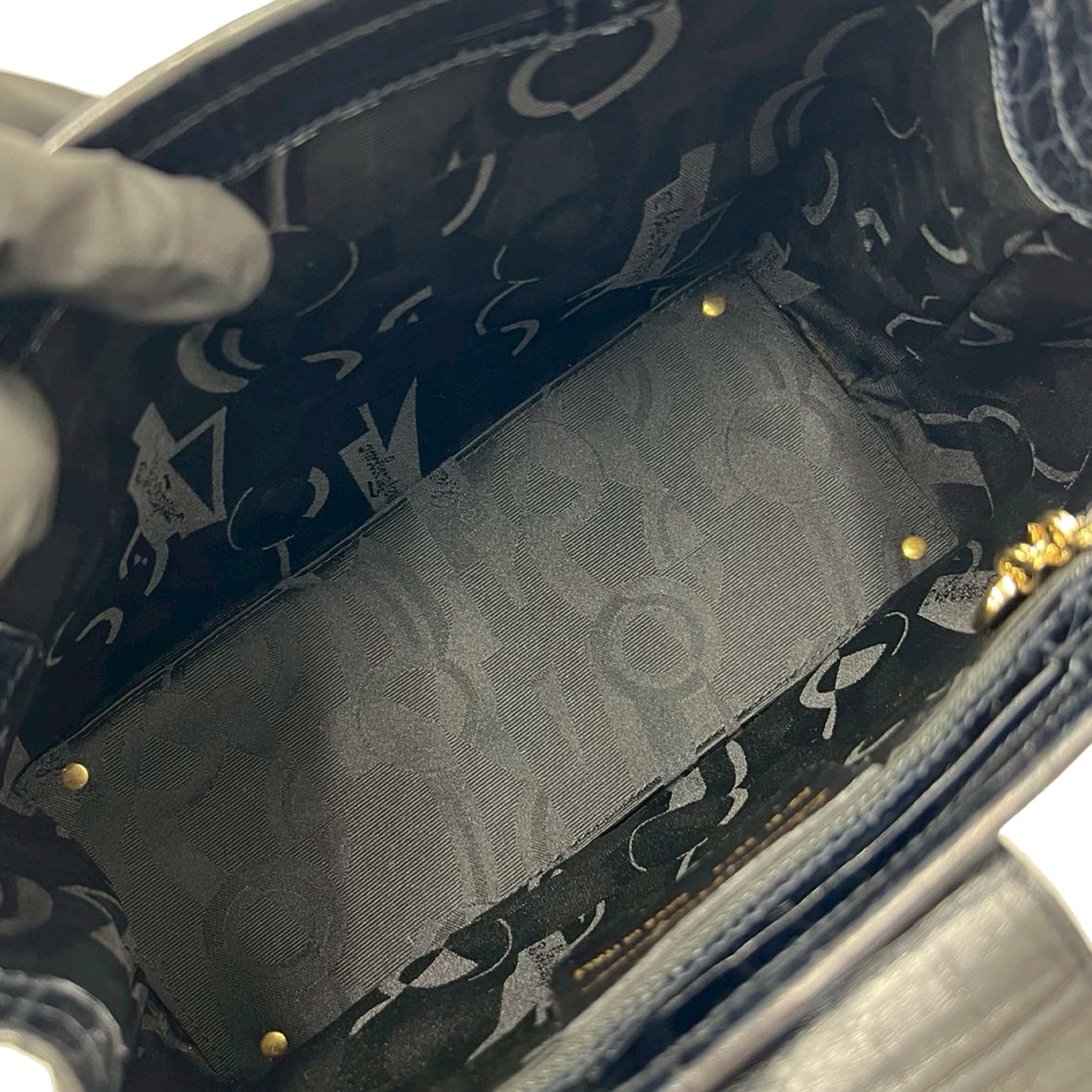 Ferragamo Croc Embossed Leather Vara Bow Satchel
