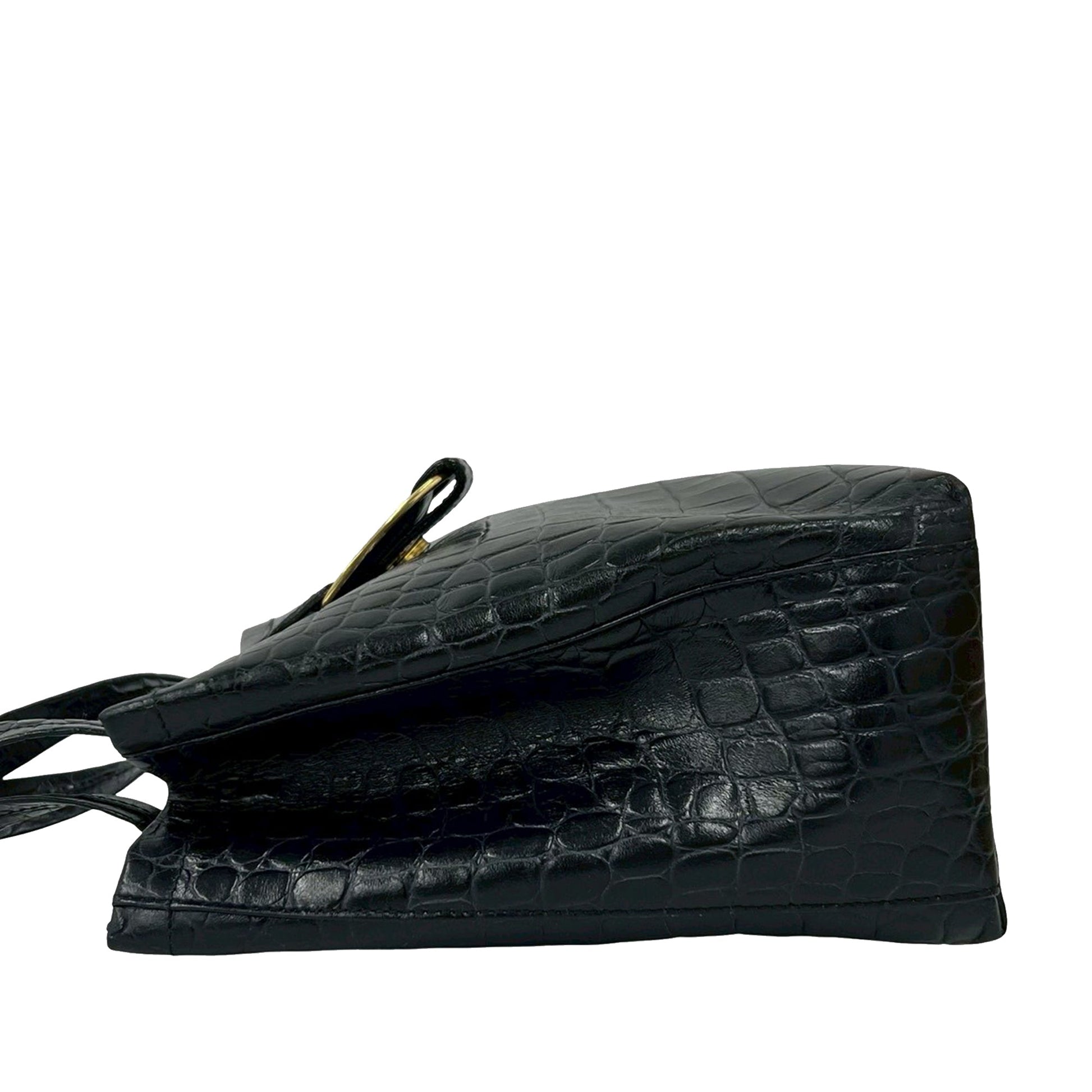 Ferragamo Croc Embossed Leather Vara Bow Satchel