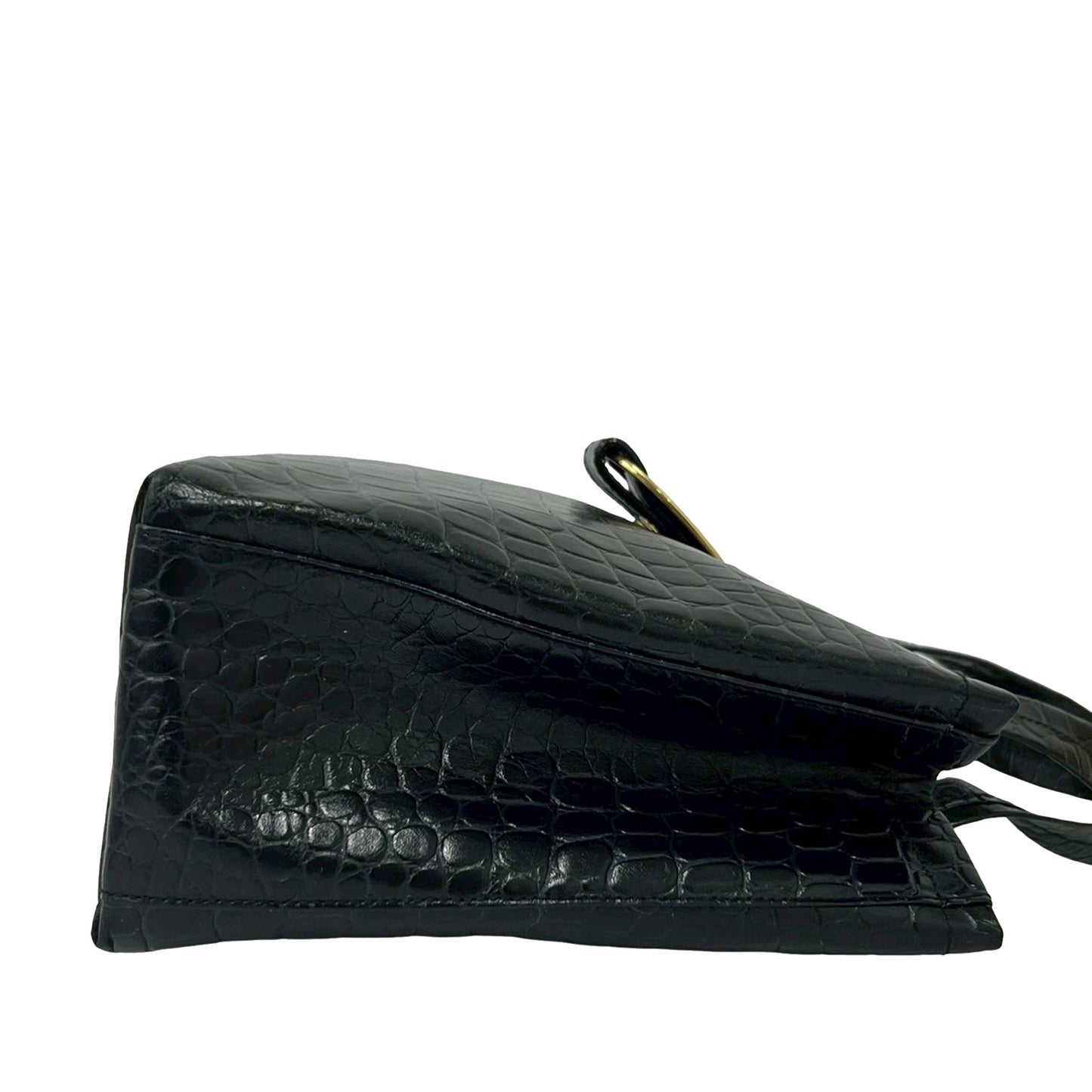 Ferragamo Croc Embossed Leather Vara Bow Satchel