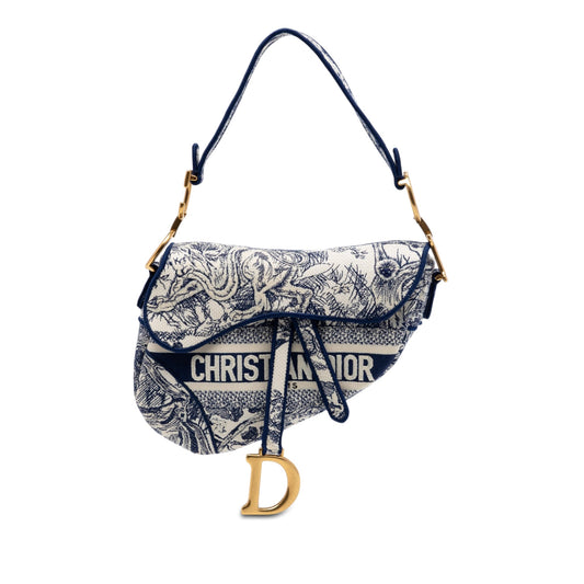 Dior Embroidered Canvas Toile de Jouy Saddle Bag