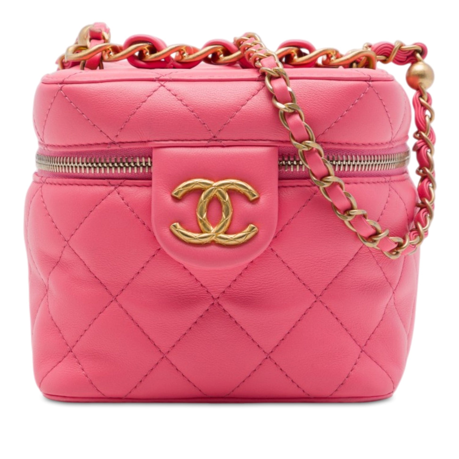 Chanel Small CC Quilted Lambskin Vanity Case With Chain