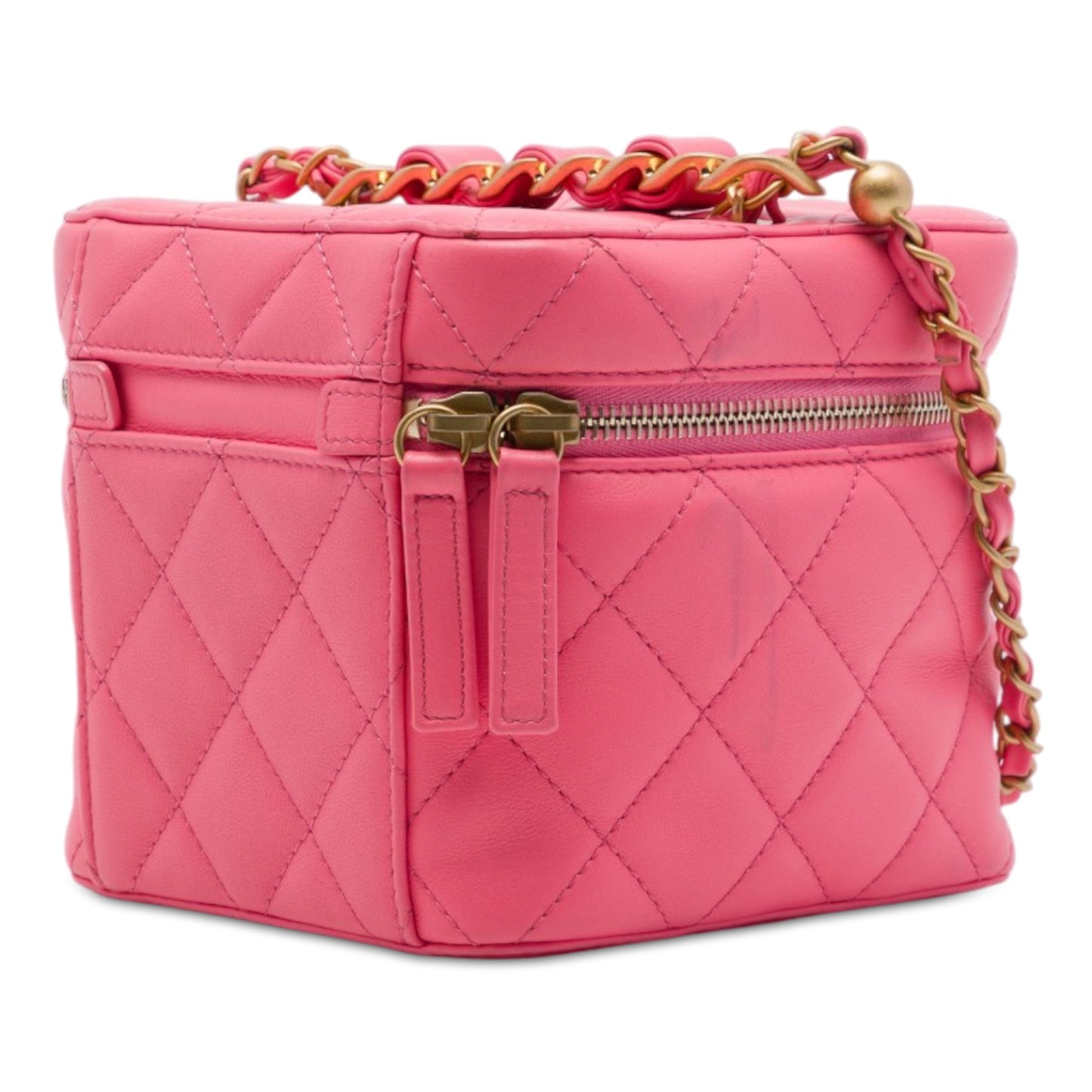 Chanel Small CC Quilted Lambskin Vanity Case With Chain